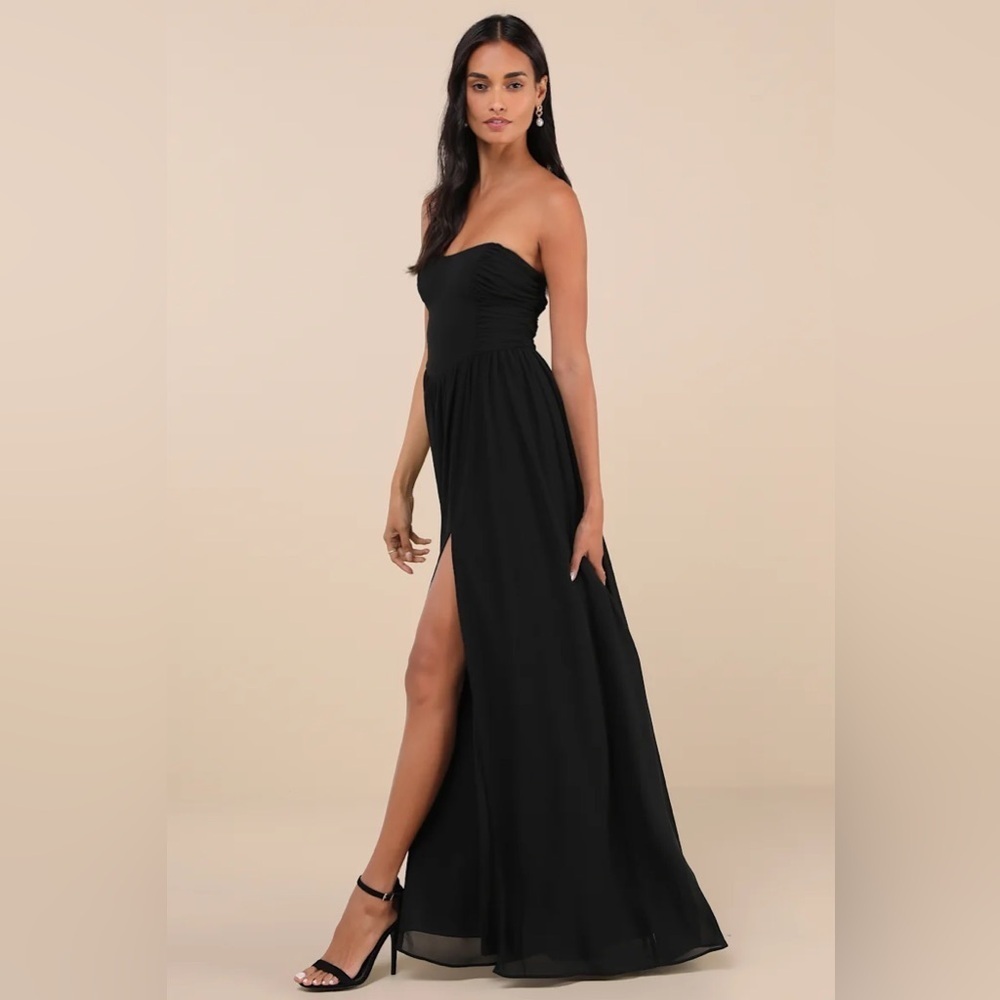 Lulus Luxe Favorite Black Strapless Ruched Maxi Dress - Picture 4 of 8